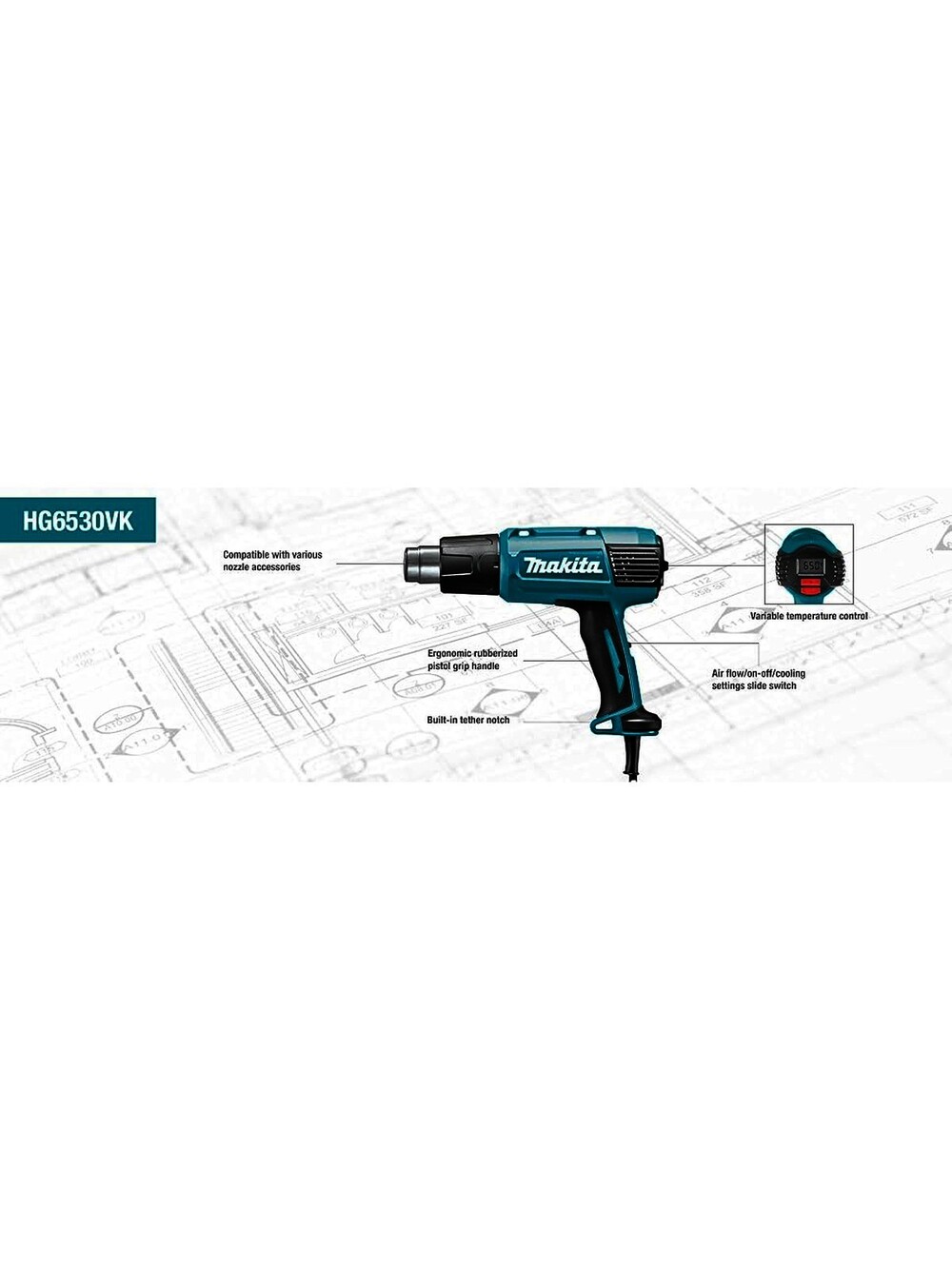 Makita HG6530VK Heat Gun 2,000W with Case, Accs